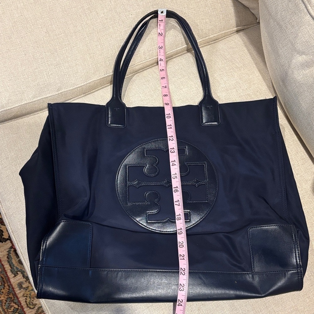 Tory Burch Navy Tote Bag with Logo - Picture 2 of 14